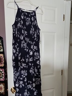 C&C California Navy and White Floral Halter Maxi Dress